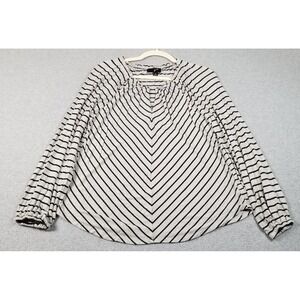 GNW Top Womens Medium Gray Black Striped Long Sleeve Cutout Neck Casual Stretch